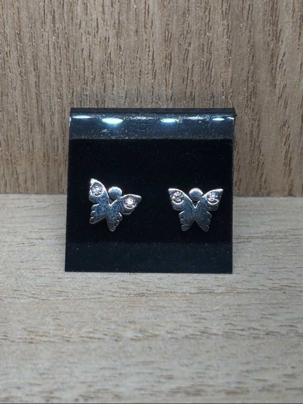Silver Butterfly Stud Earrings - Sparkling Accent